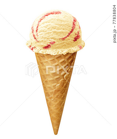 アイスクリーム ストロベリーチーズケーキ イラスト リアル コーンのイラスト素材 7704