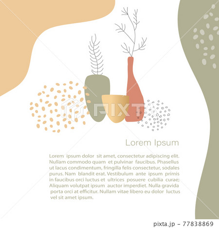 Abstract minimalistic Vector, vases with branches banner. line art drawing with shape. Template with copy space for invitation, cards, banner and poster Abstract minimalistic Vector, vases with branches banner. line art drawing with shape. Template with copy space for invitation, cards, banner and poster 77838869
