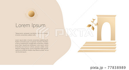 Abstract minimalistic Vector, arch with stairs, leader success concept banner. line art drawing with shape in gold color. Template with copy space for invitation, cards, banner and poster 77838989
