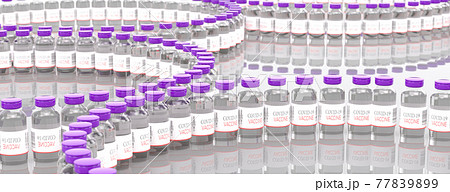 Vaccine. Many disposable vials on the table of Covid-19 coronavirus vaccine. Medicine infectious concept. 3d rendering 77839899