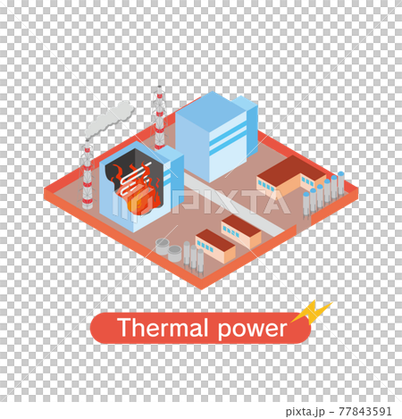 火力発電所のアイソメトリックイラスト 77843591