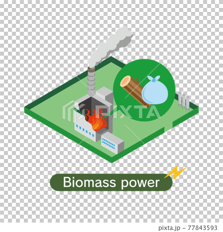 Isometric illustration of biomass power plant Isometric illustration of biomass power plant 77843593