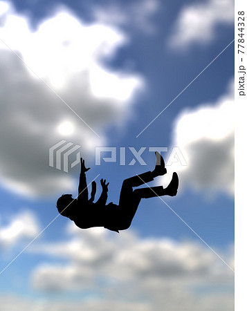 落下する若者 スーツ姿男性のシルエット 曇空 Cgイラスト縦のイラスト素材