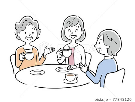 ベクターイラスト素材:カフェで楽しく話すシニア女性たち ベクターイラスト素材:カフェで楽しく話すシニア女性たち 77845120