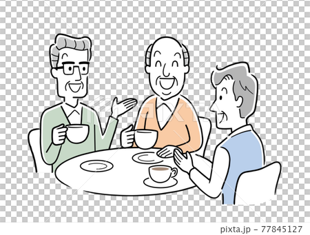 Vector Illustration Material: Senior men talking happily at a cafe Vector Illustration Material: Senior men talking happily at a cafe 77845127