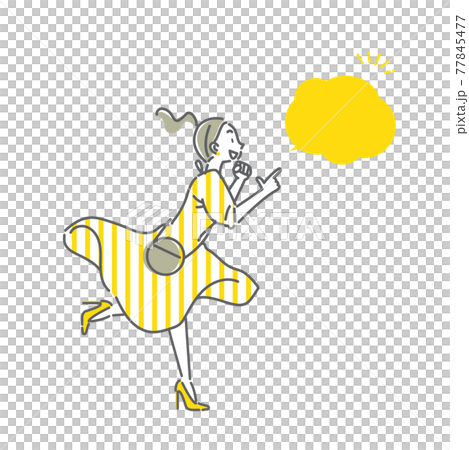 待ちに待った楽しいお出かけ　シンプルでお洒落な線画イラスト 77845477