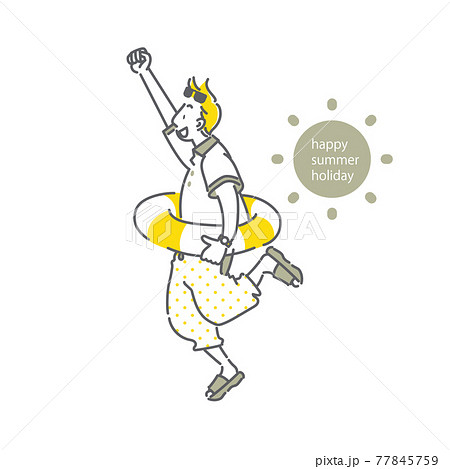 バカンスを満喫する若い男性　シンプルでお洒落な線画イラスト 77845759
