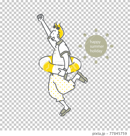 バカンスを満喫する若い男性　シンプルでお洒落な線画イラスト 77845759