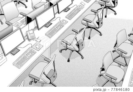 漫画風ペン画イラスト オフィス街 室内のイラスト素材