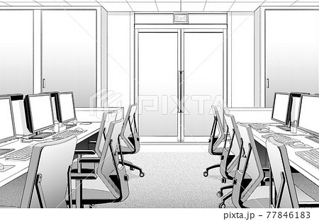 漫画風ペン画イラスト　オフィス街_室内 77846183