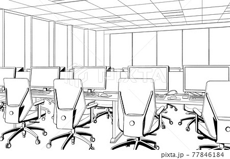 漫画風ペン画イラスト オフィス街 室内のイラスト素材 漫画風ペン画イラスト オフィス街 室内のイラスト素材