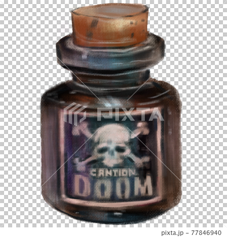 Poison bottle with antique skull label 77846940