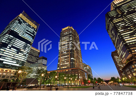 東京　丸の内の都市風景　夜景 77847738