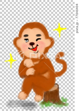 カッコつけて決めポーズをする猿の手描きイラスト。のイラスト素材