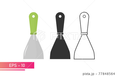 Set, narrow construction spatula. Linear, solid and realistic design. On a white background. Tools for workers. Flat vector illustration. Set, narrow construction spatula. Linear, solid and realistic design. On a white background. Tools for workers. Flat vector illustration. 77848564