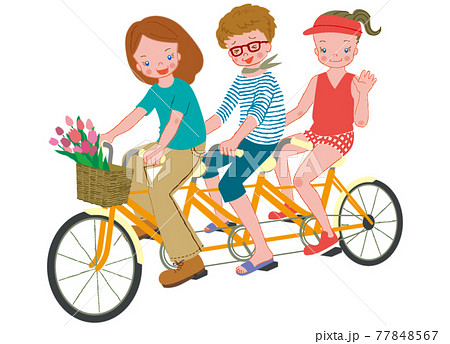 3人の女性が3人乗り自転車に乗っているのイラスト素材 [77848567] - PIXTA