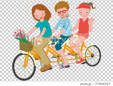 3人の女性が3人乗り自転車に乗っているのイラスト素材 [77848567] - PIXTA