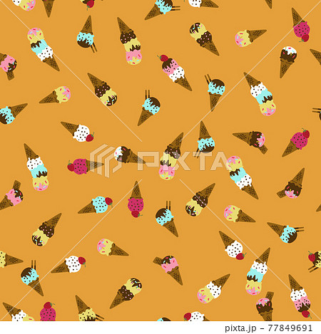 アイスクリームのパターン シームレスな模様 壁紙 包装紙の素材 テキスタイルデザイン のイラスト素材