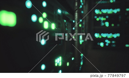 Clean industrial interior of a data server room with servers 77849797