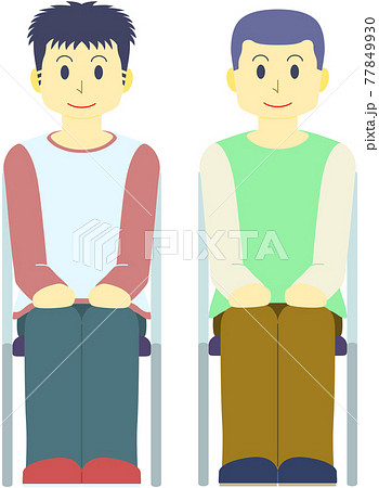 椅子に座り待機する男性 正面 のイラスト素材