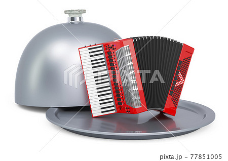 Restaurant cloche with piano accordion, 3D rendering Restaurant cloche with piano accordion, 3D rendering 77851005
