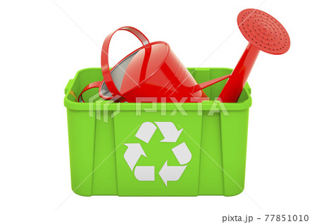 Recycling trashcan with watering can. 3D rendering Recycling trashcan with watering can. 3D rendering 77851010