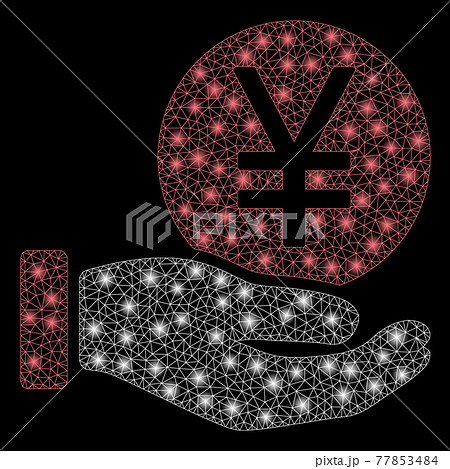 Bright Mesh Network Yen Coin Payment Hand with Flash Spots Bright Mesh Network Yen Coin Payment Hand with Flash Spots 77853484