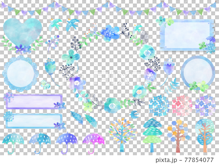 ブルー系の水彩フレームセット855 77854077