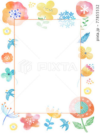 北欧風 水彩花柄フレーム866のイラスト素材