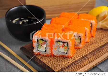 California roll with crab avocado cream cheese and caviar 77857573