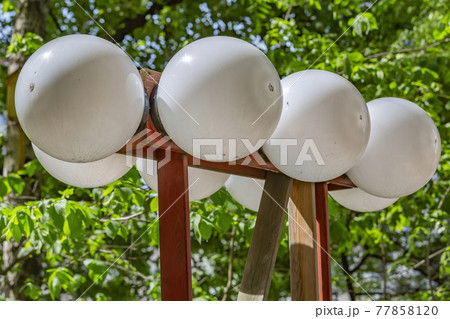 Large round electric street lamp made of plastic 77858120