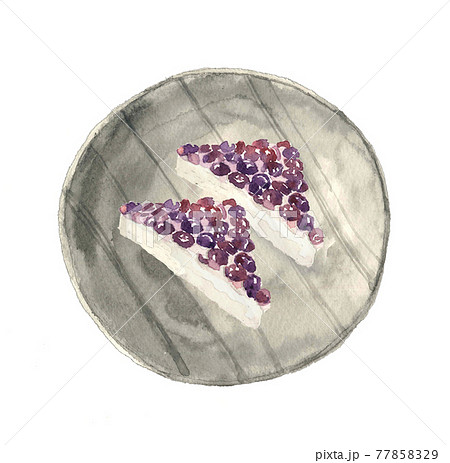 水彩画:和皿に初夏の京の和菓子「水無月」小豆 白バック 水彩画:和皿に初夏の京の和菓子「水無月」小豆 白バック 77858329