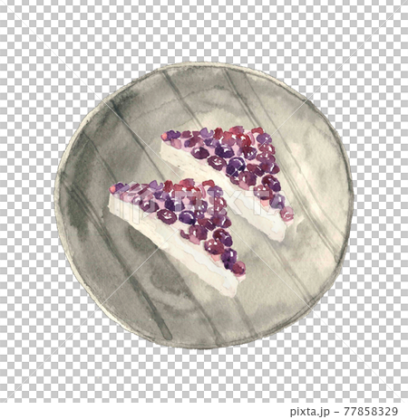 Watercolor: Japanese sweets "Minamizuki" in early summer on a Japanese plate Azuki white background 77858329