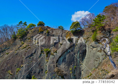 岩殿山の稚児落とし　登山道　大月市 77859342