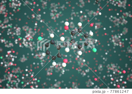 Dichlorophen molecule, scientific molecular model, 3d rendering 77861247