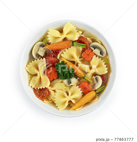 Farfalle Pasta Soup with carrots, onion and Mushrooms 77863777