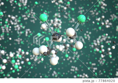 Molecule of 2-bromo-1-chloropropane, conceptual molecular model. Conceptual 3d rendering 77864020