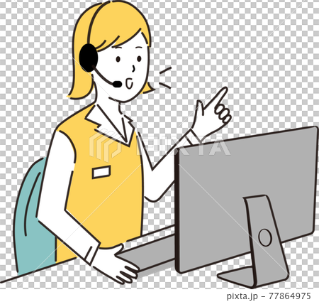 Illustration of a simple touch of a woman who looks at the screen and talks with a smile Illustration of a simple touch of a woman who looks at the screen and talks with a smile 77864975