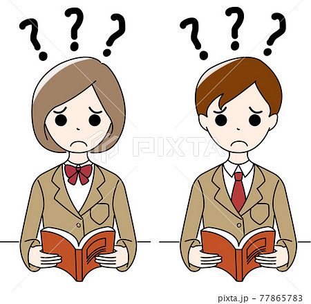 勉強に戸惑う男子高校生と女子高校生のイラスト素材