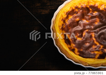 Parisian Flan, cutted classic tart served on a plate copy space Parisian Flan, cutted classic tart served on a plate copy space 77865901