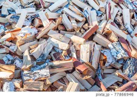 A pile of chopped birch wood. Firewood and biofuels A pile of chopped birch wood. Firewood and biofuels 77866946
