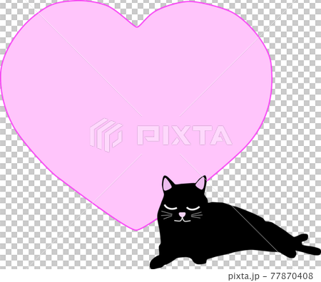 横になる目を閉じた猫と可愛いハートのイラスト素材のイラスト素材