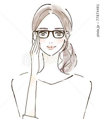 メガネをかけた若い女性 明るい表情のイラストのイラスト素材
