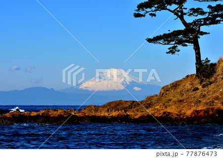 立石公園梵天の鼻岩と富士山 77876473