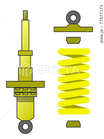 ショックアブソーバーをメンテナンスで分解しているイラスト 77877173