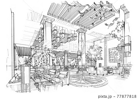 Sketch design of lobby Abstract sketch design of interior hotel lobby   CanStock