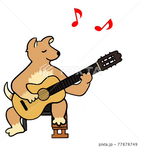 クラシックギターを弾く犬 Musichienのイラスト素材