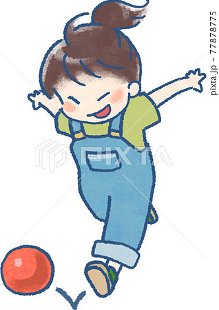 ボールで遊ぶ子供のかわいらしいマンガ風なイラストのイラスト素材