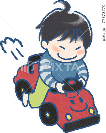 コンビカーに乗って遊ぶ子供のかわいらしいマンガ風なイラストのイラスト素材