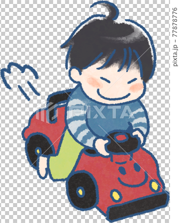 コンビカーに乗って遊ぶ子供のかわいらしいマンガ風なイラスト コンビカーに乗って遊ぶ子供のかわいらしいマンガ風なイラスト 77878776
